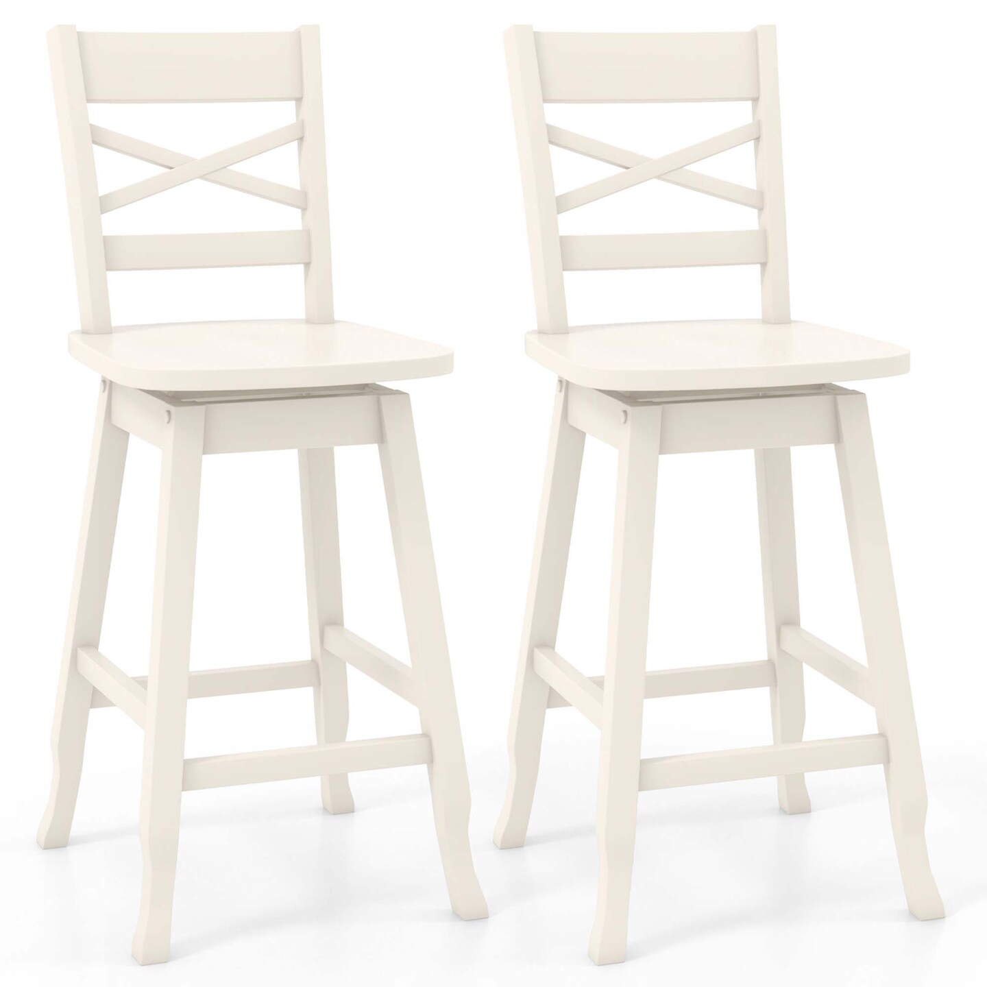 Costway 2 PCS 24"/30" Counter/Bar Height Stool Rubber Wood Swivel Bar Stool with Inclined Backrest Cream