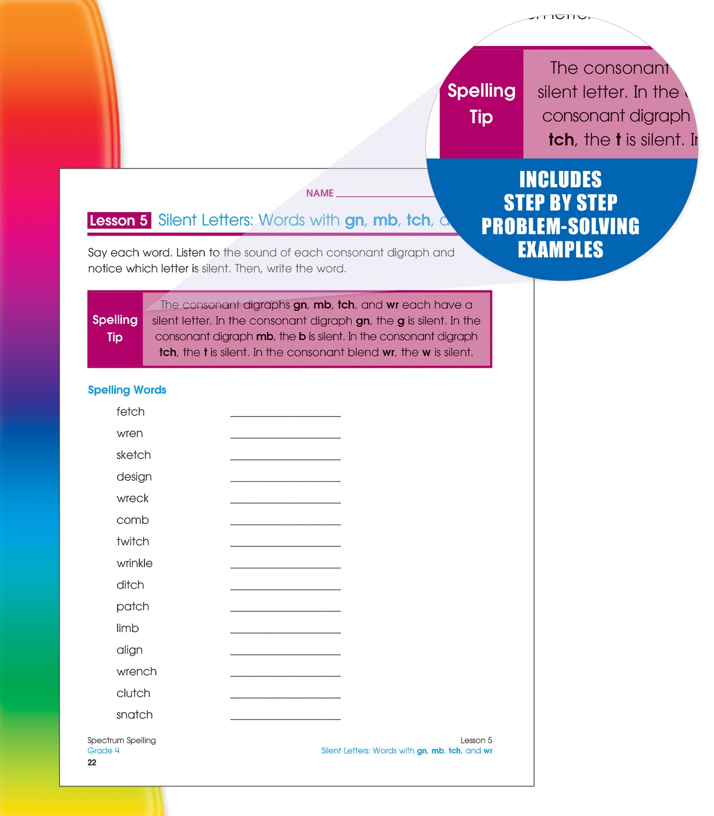 Spectrum Spelling Workbook Grade 4, Ages 9 to 10, 4th Grade Spelling Workbook, Handwriting Practice with Vowels, Diagraphs, Parts of Speech, and Grammar Workbook with English Dictionary - 208 Pages