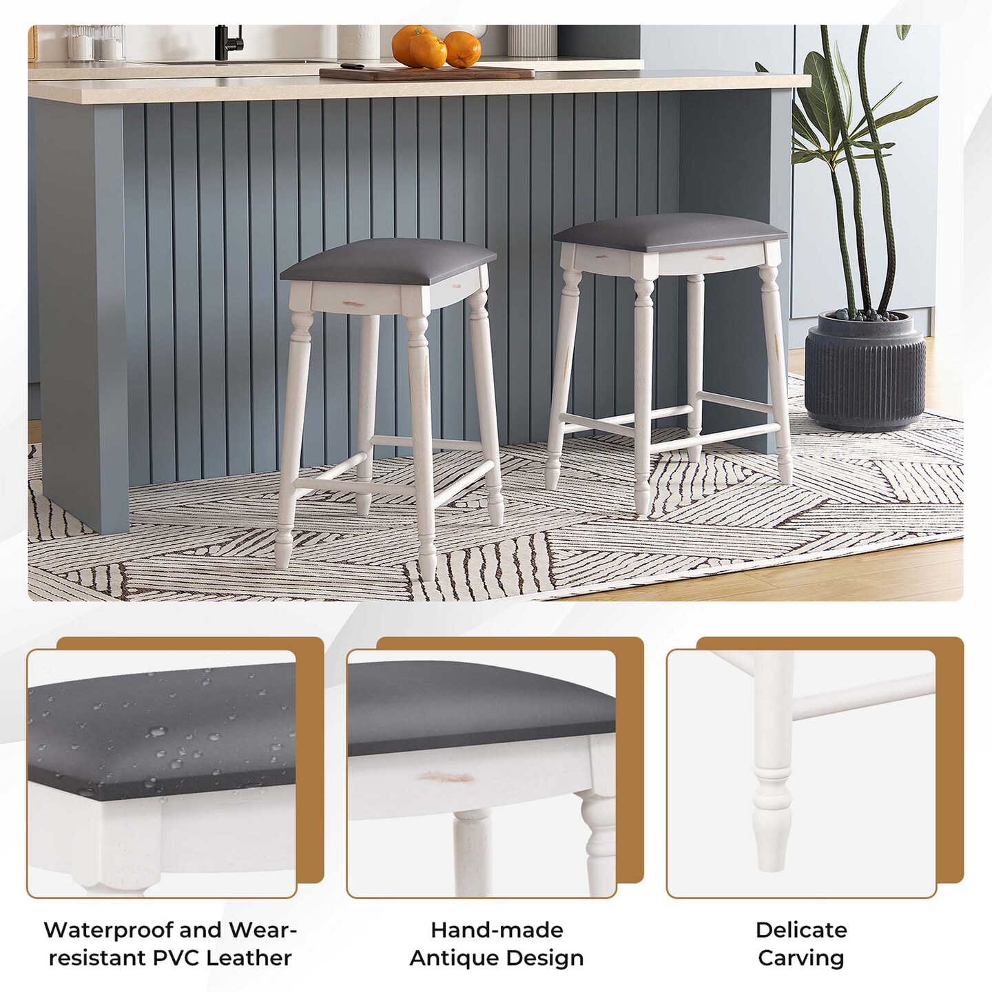 Costway 2 PCS 24&#x22;/29&#x22; Counter/Bar Height Bar Stools Backless Bar Stools with Faux Leather Cover White&#x26;Gray