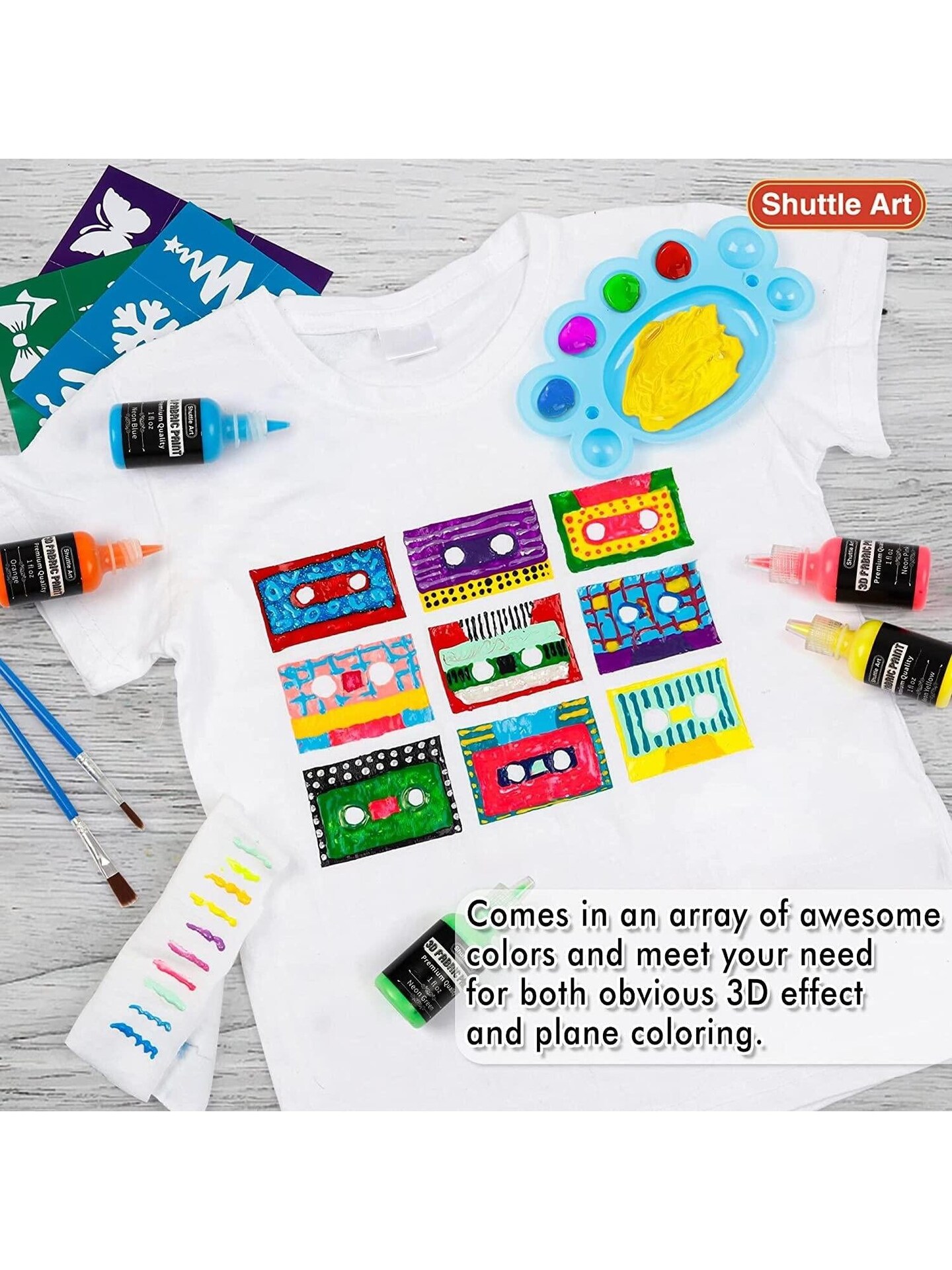 Shuttle Art Fabric Paint Set - 45 Colors, 3D Permanent Paint Kit with Extras