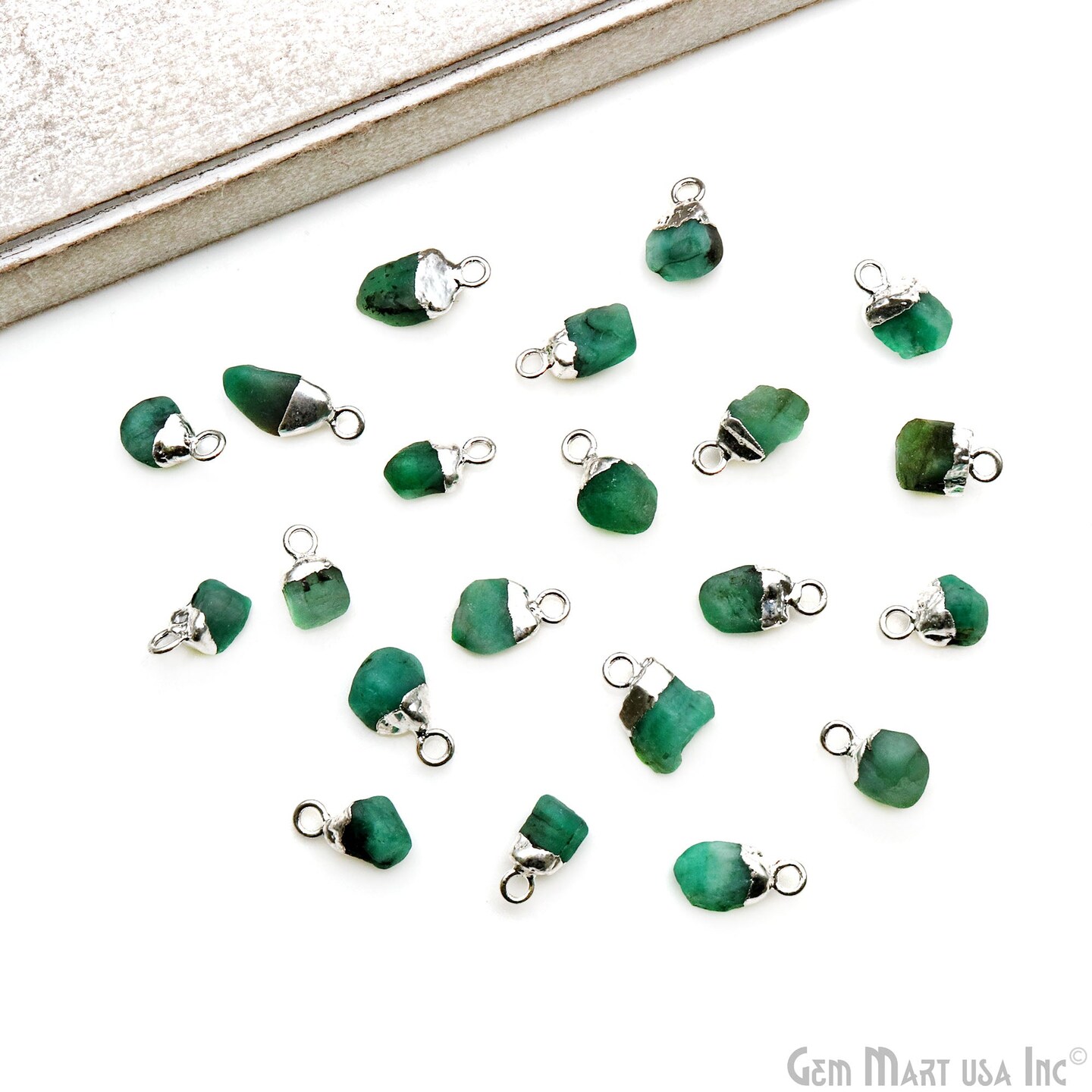 Rough Gemstone Pendant, Birthstone Raw Pendant, Silver Electroplated Connector Charms, 11X6mm (Approx), 1 pc, GemMartUSA (50469)