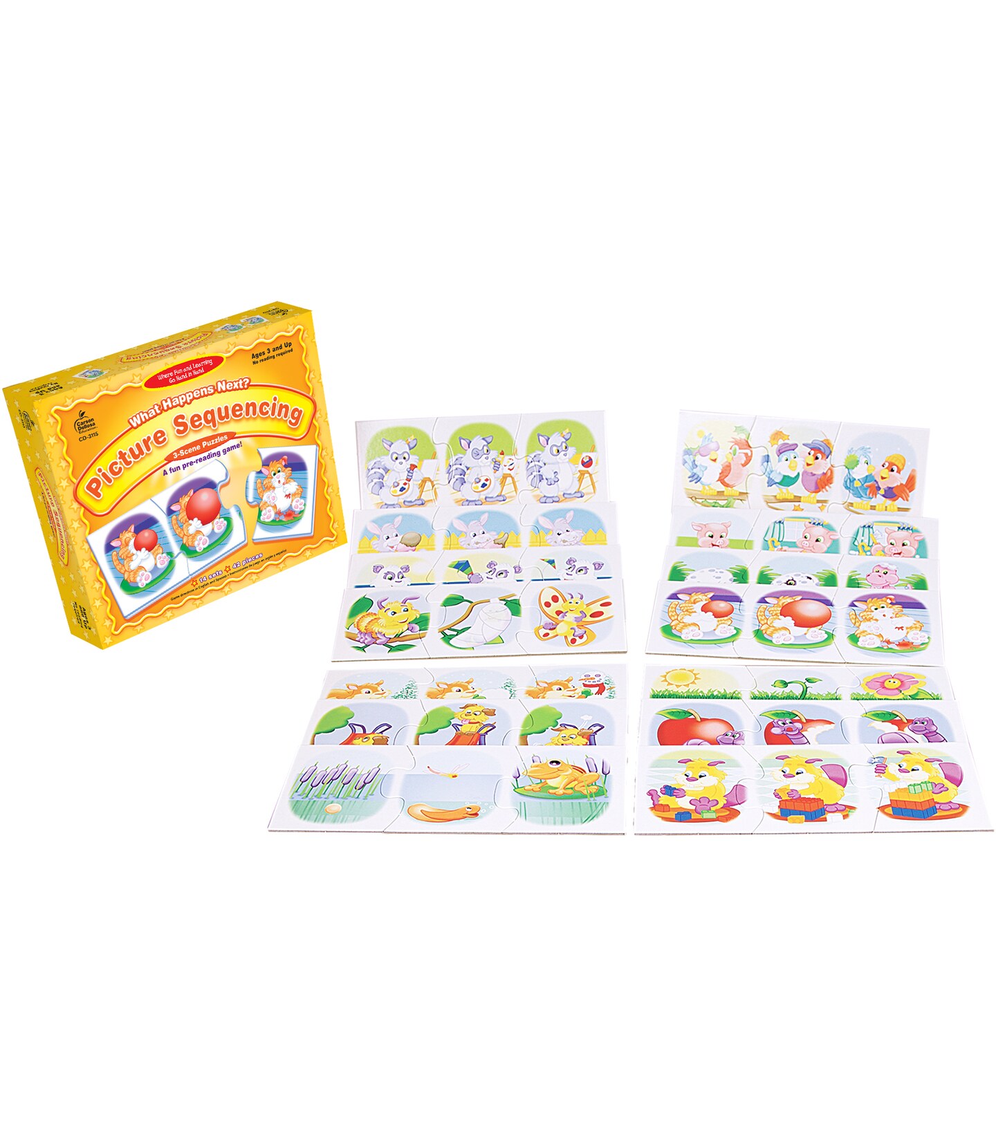 Carson Dellosa What Happens Next? Picture Sequence for Kids Games, 3-Scene Sequencing Puzzles, Pre-Reading and Phonics Preschool Learning Activities for Toddlers Ages 3+