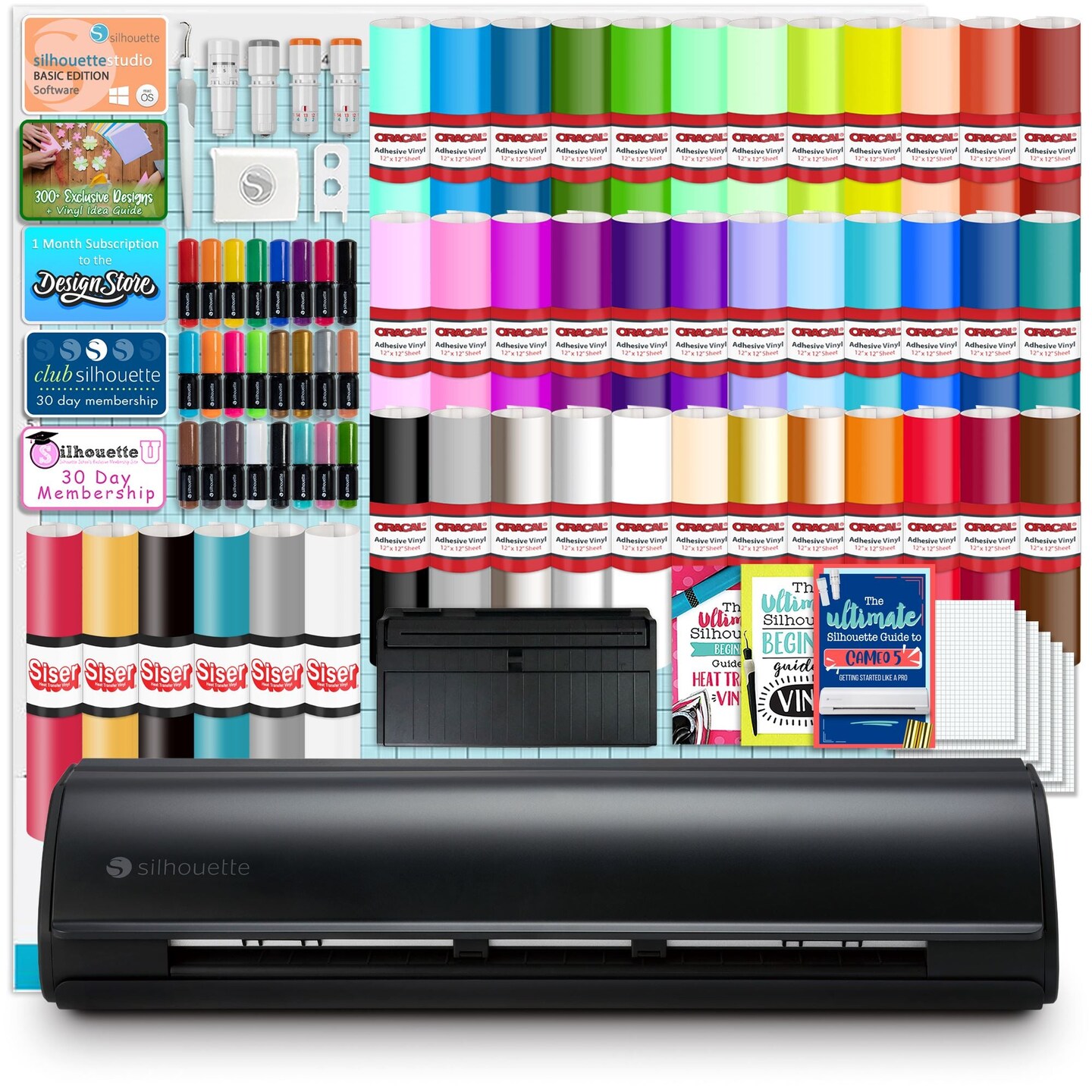 Silhouette Black Cameo 5 w/ Advanced Blade Pack, 38 Oracal Sheets ...