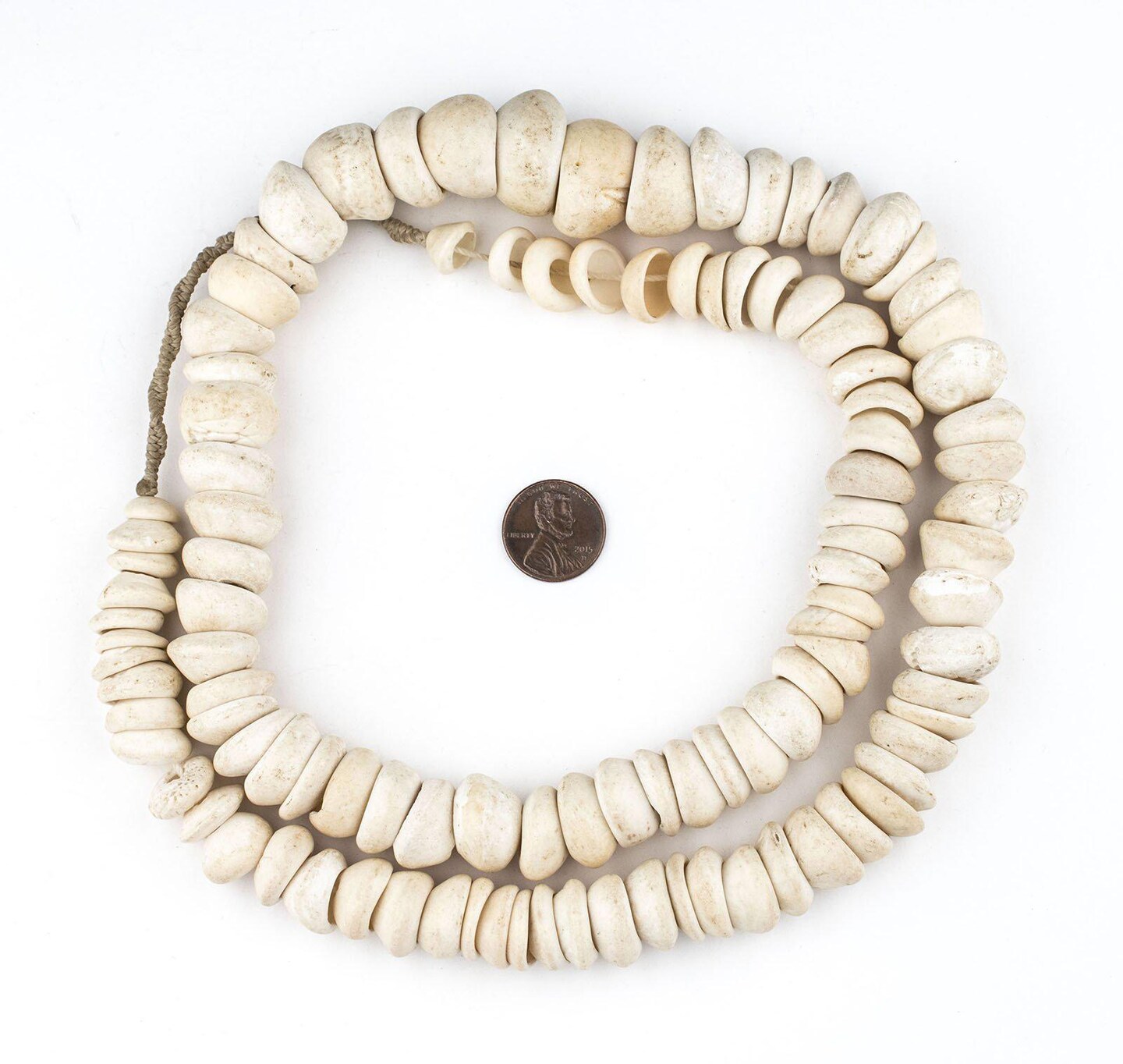 The Bead Chest Natural West African Shell Beads White 17mm Ghana Unusual Large Hole 30 Inch Strand Handmade