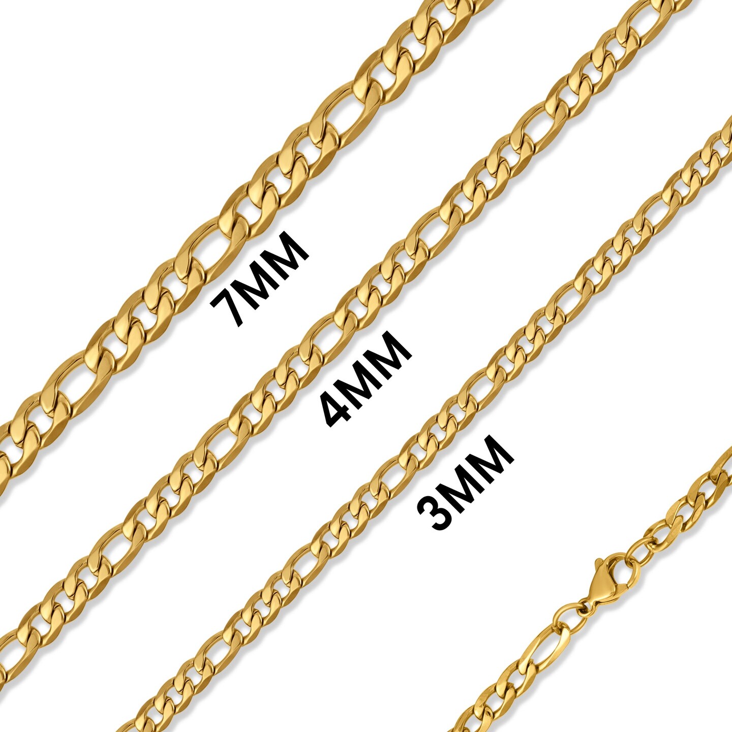Stainless Steel 18K Gold PVD Coated Figaro Chain Necklace 3 - 7mm