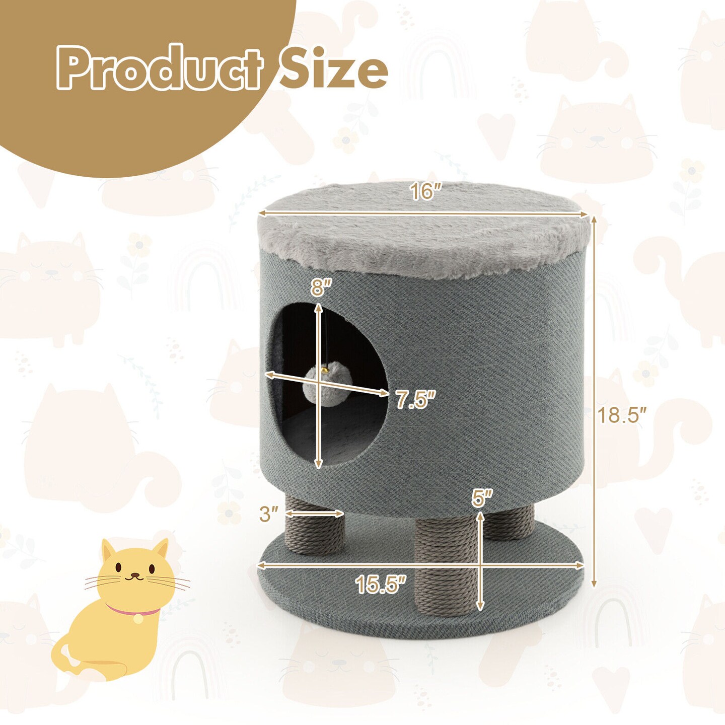 3-in-1 Cat Condo Stool with Scratching Posts and Seat Cushion Hidden Pet Bed Ottoman