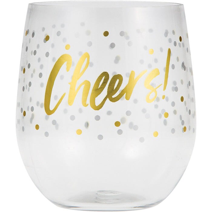 &#x22;Cheers&#x22; Plastic Stemless Wine Glass By Elise