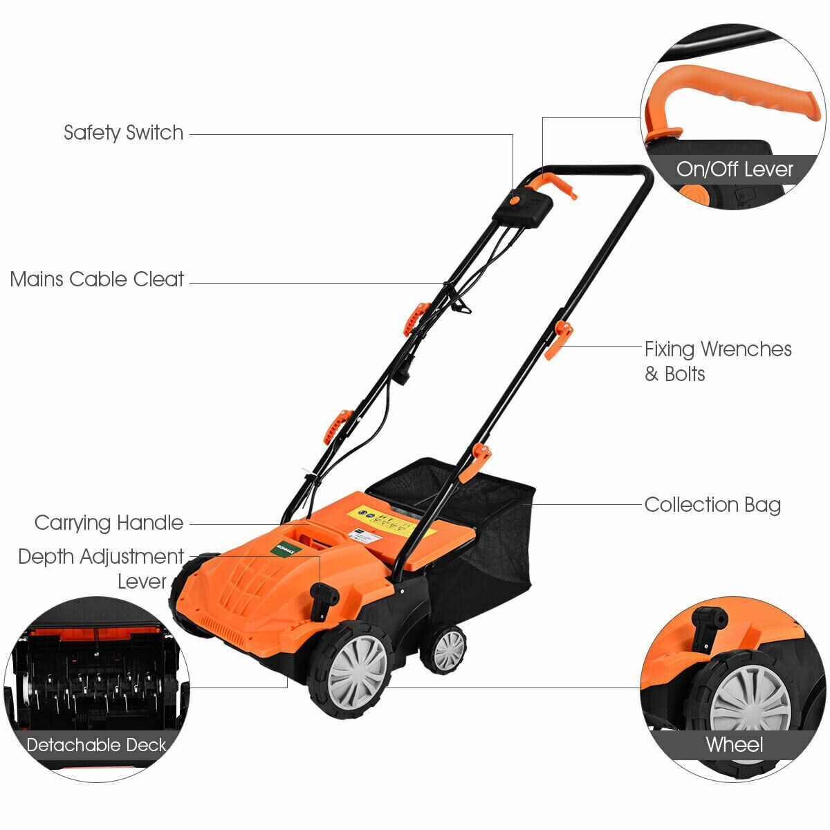 13 Inch 12 Amp Electric Scarifier With Collection Bag And Removable Blades