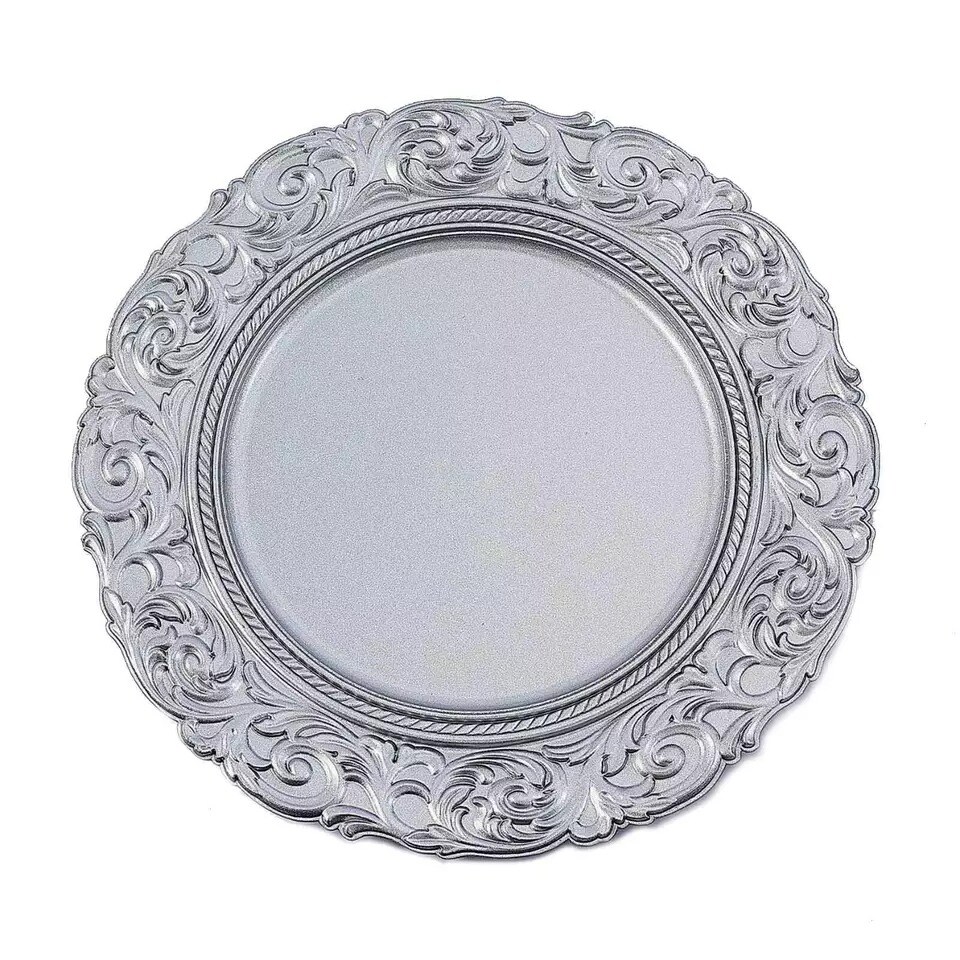24 SILVER 14&#x22; Round Baroque Metallic Charger Plates
