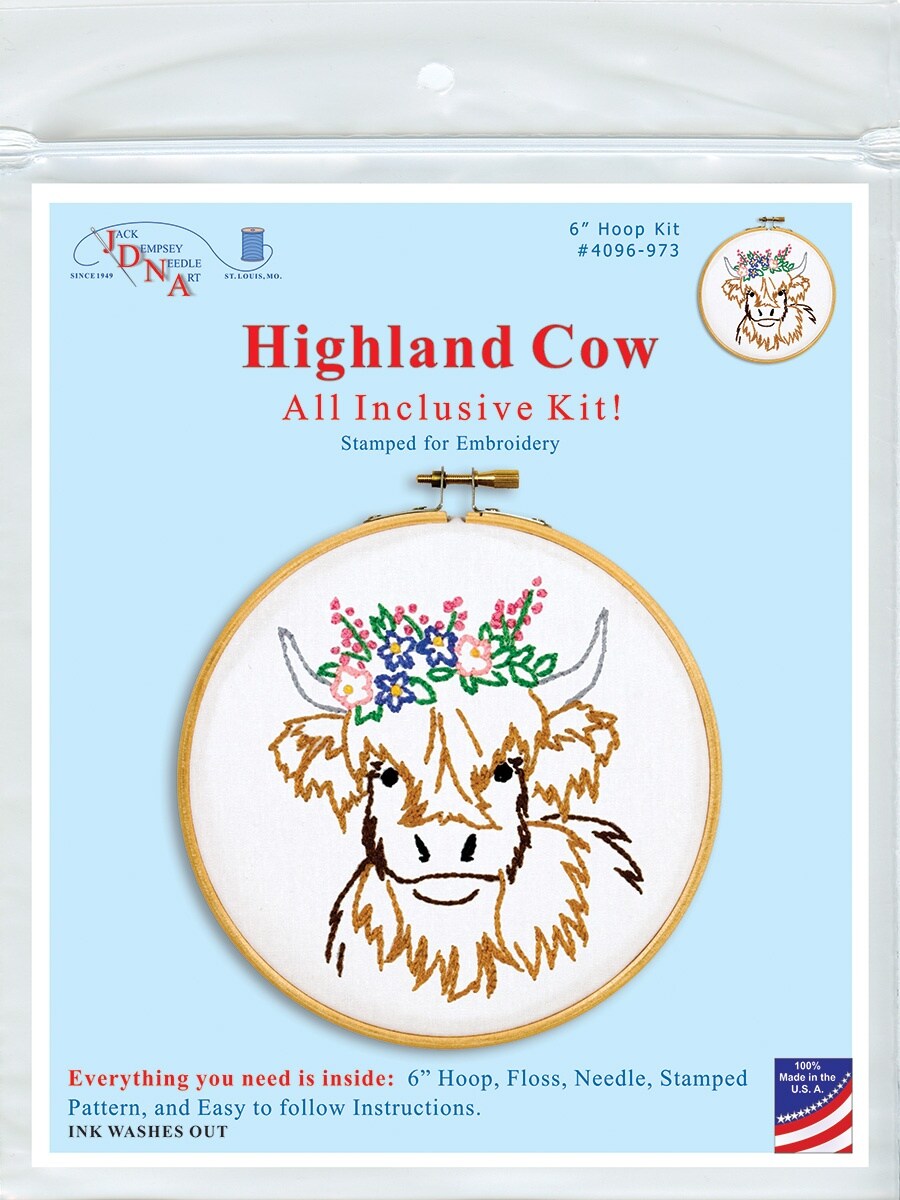 Jack Dempsey Stamped Hoop Kits 6&#x22;-Highland Cow