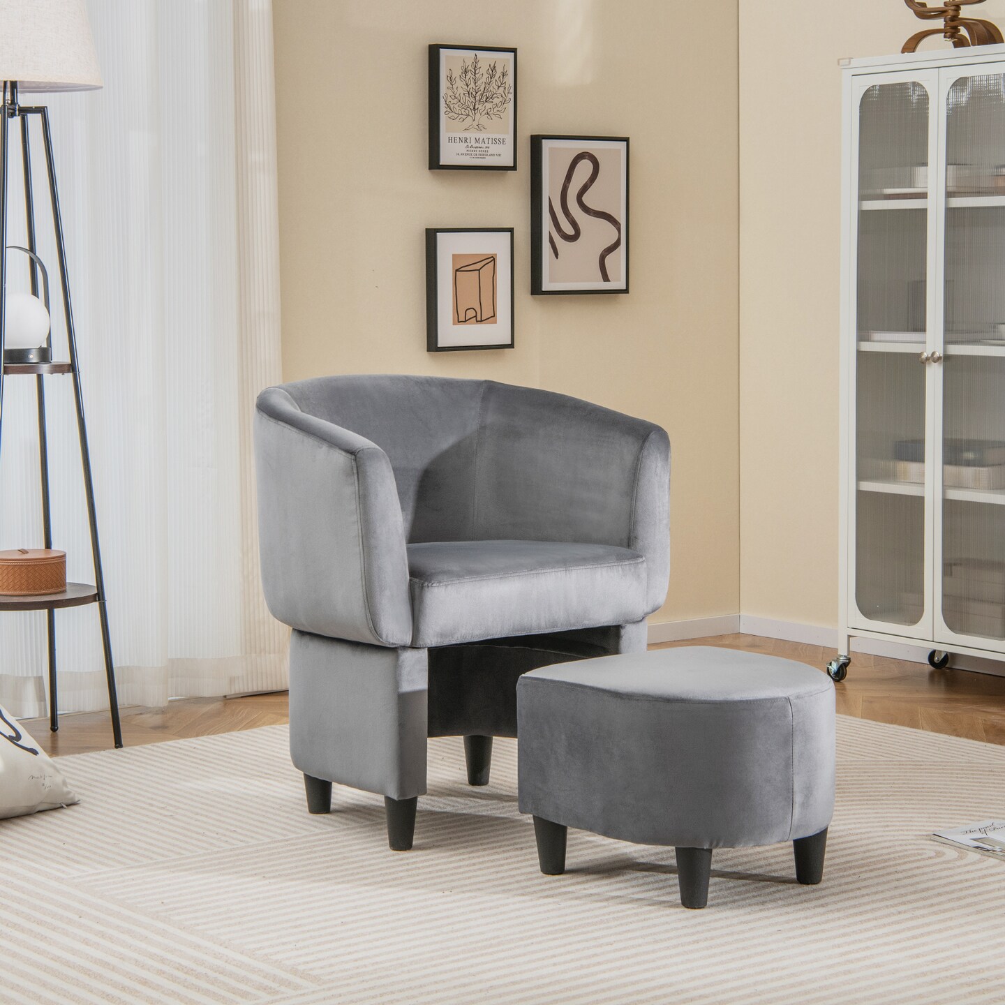 Upholstered Velvet Barrel Chair With Ottoman