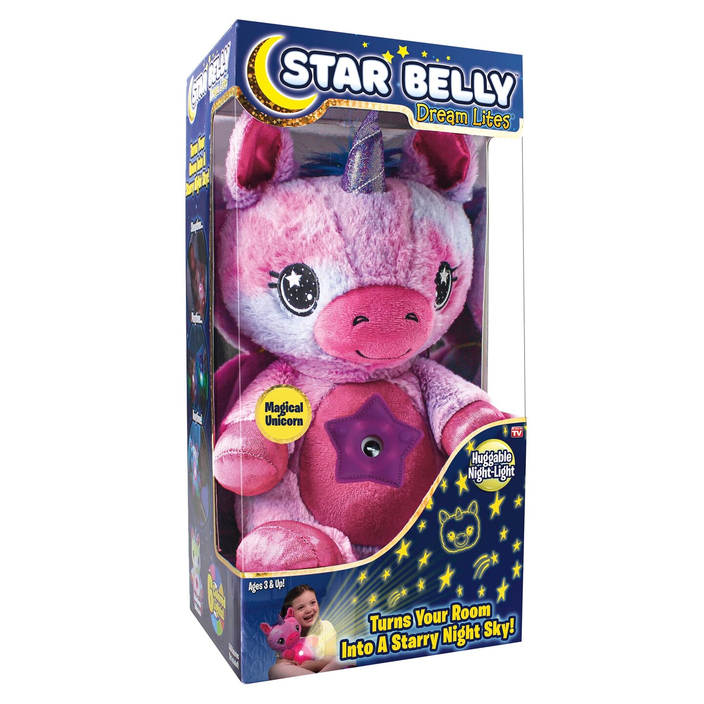 Ontel Star Belly Dream Lites, Stuffed Animal Night Light, Magical Pink and Purple Unicorn - Projects Glowing Stars &#x26; Shapes in 6 Gentle Colors, As Seen on TV