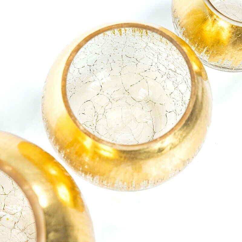 4 pcs GOLD 4&#x22; tall Round CANDLE HOLDER VASES Crackle Glass
