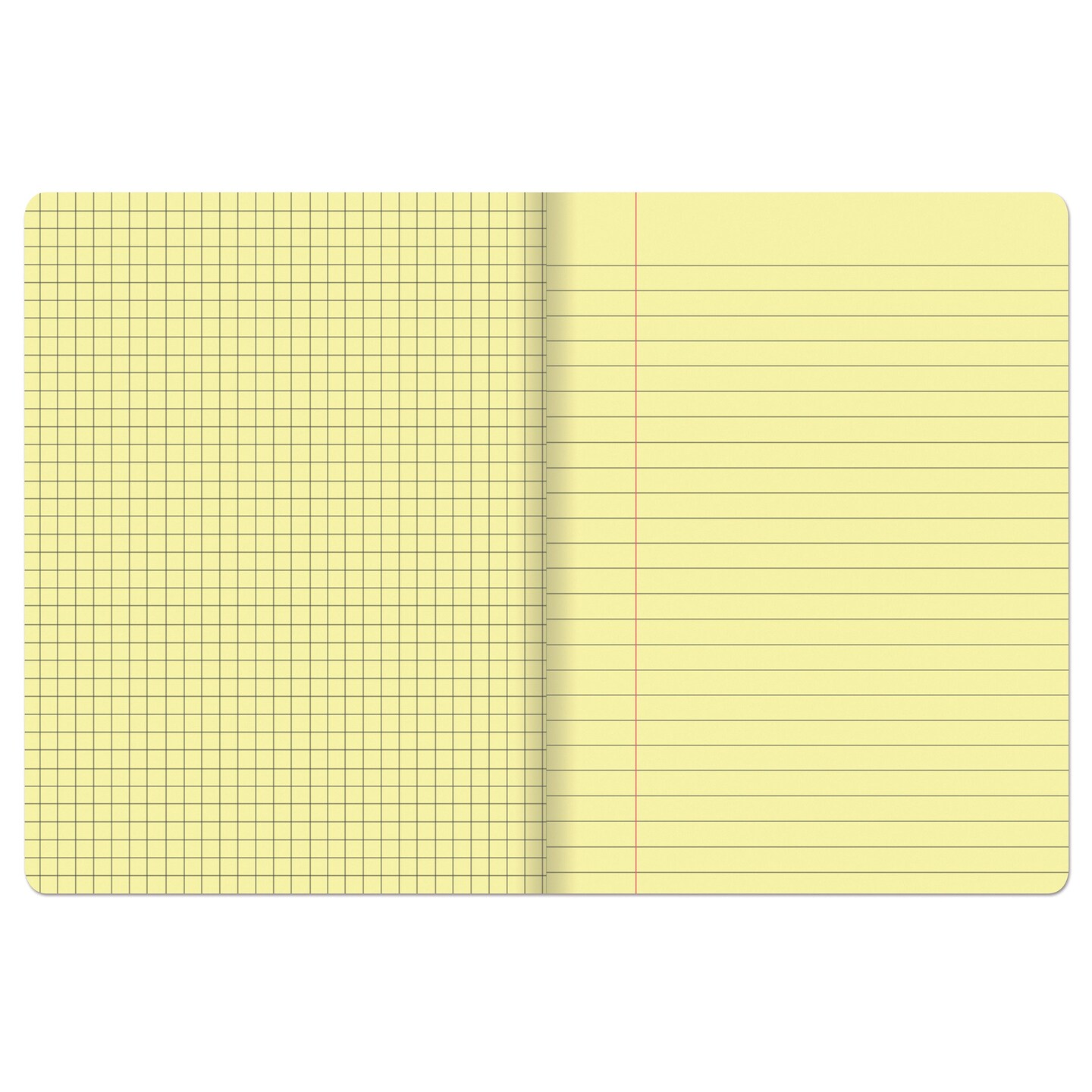 Dual Ruled Composition Book, Yellow, 1/4 in grid and 3/8 in (wide) 9-3/4&#x22; x 7-1/2&#x22;, 100 Sheets, Pack of 6