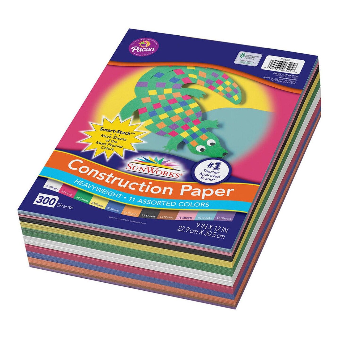 Construction Paper, 11 Assorted Colors, 9&#x22; x 12&#x22;, 300 Sheets