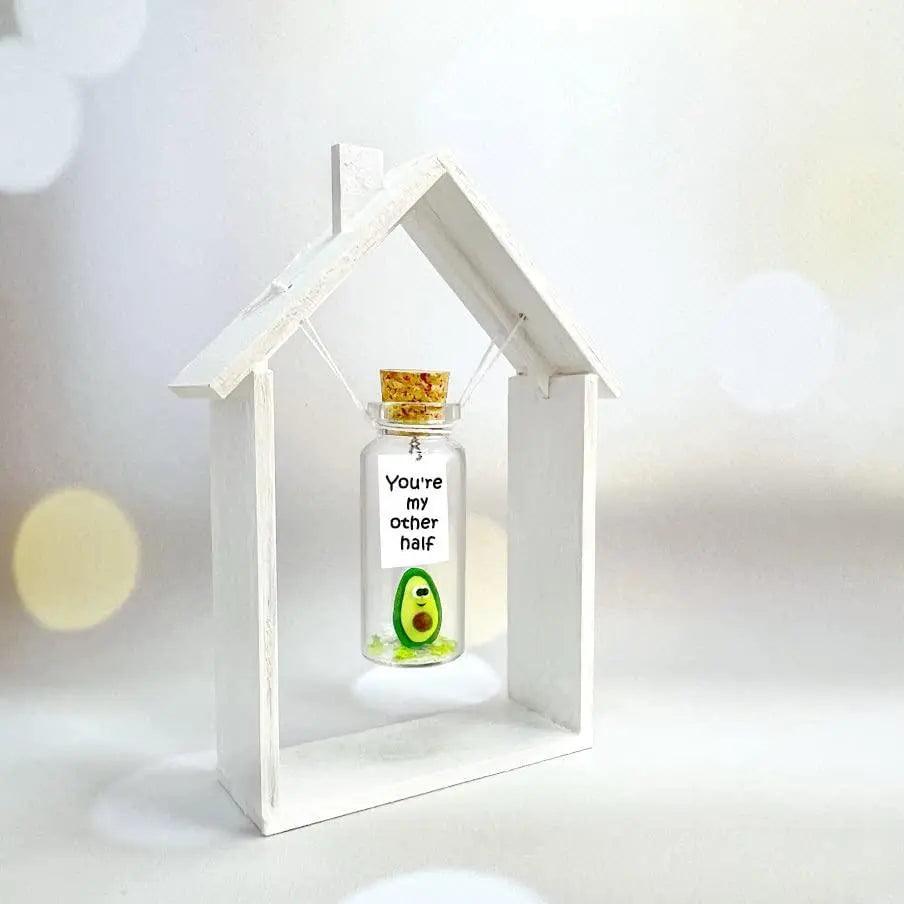 Cute Girlfriend and Boyfriend Gifts Mothers Day  Personalized Anniversary Present for Her Him   Custom Photo Birthday Gift Bottle (Green Avocado   You Are My Other Half in Wooden Frame)