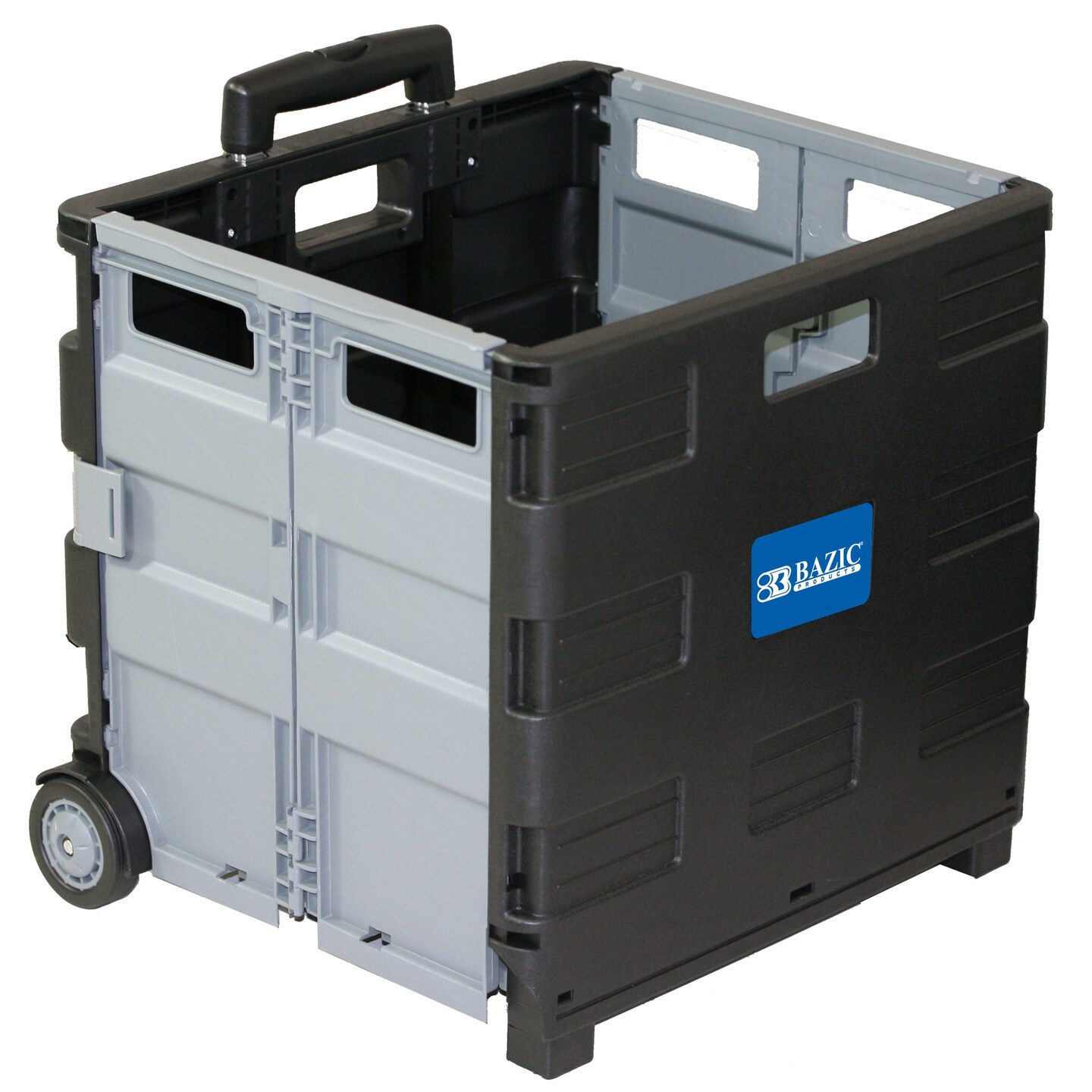 Folding Cart on Wheels w/Lid Cover, 16&#x22; x 18&#x22; x 15&#x22;, Black/Gray