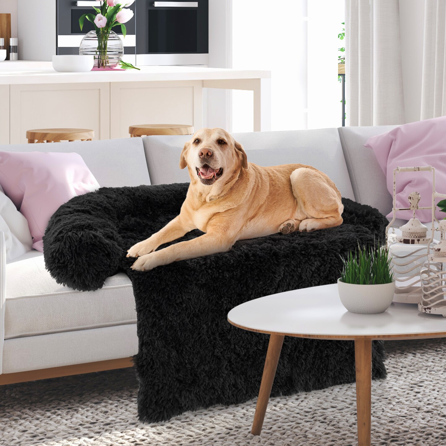 Plush Calming Dog Couch Bed with Removable and Washable Zipper Cover