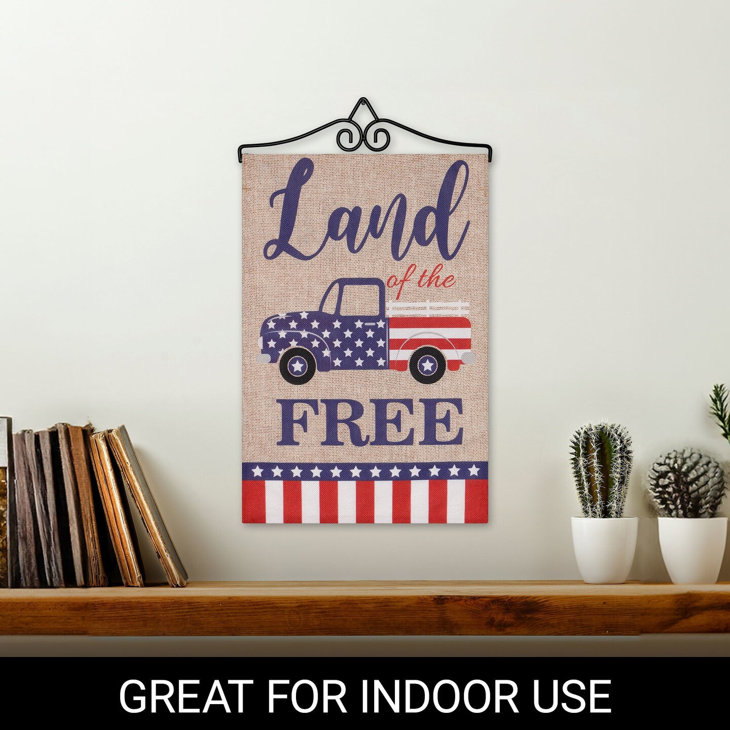 G128 Combo Pack Garden Flag Hanger 14IN &#x26; Garden Flag Land of the Free American Truck 12x18IN Printed Double Sided Burlap Fabric