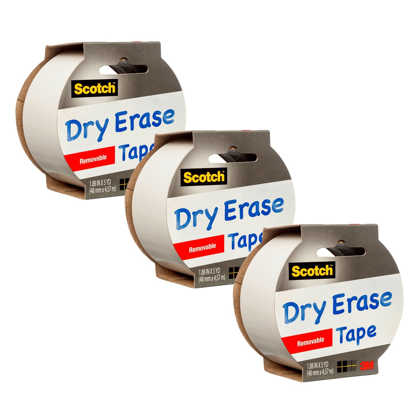 Dry Erase Tape, 1.88&#x22; x 5yd, Pack of 3