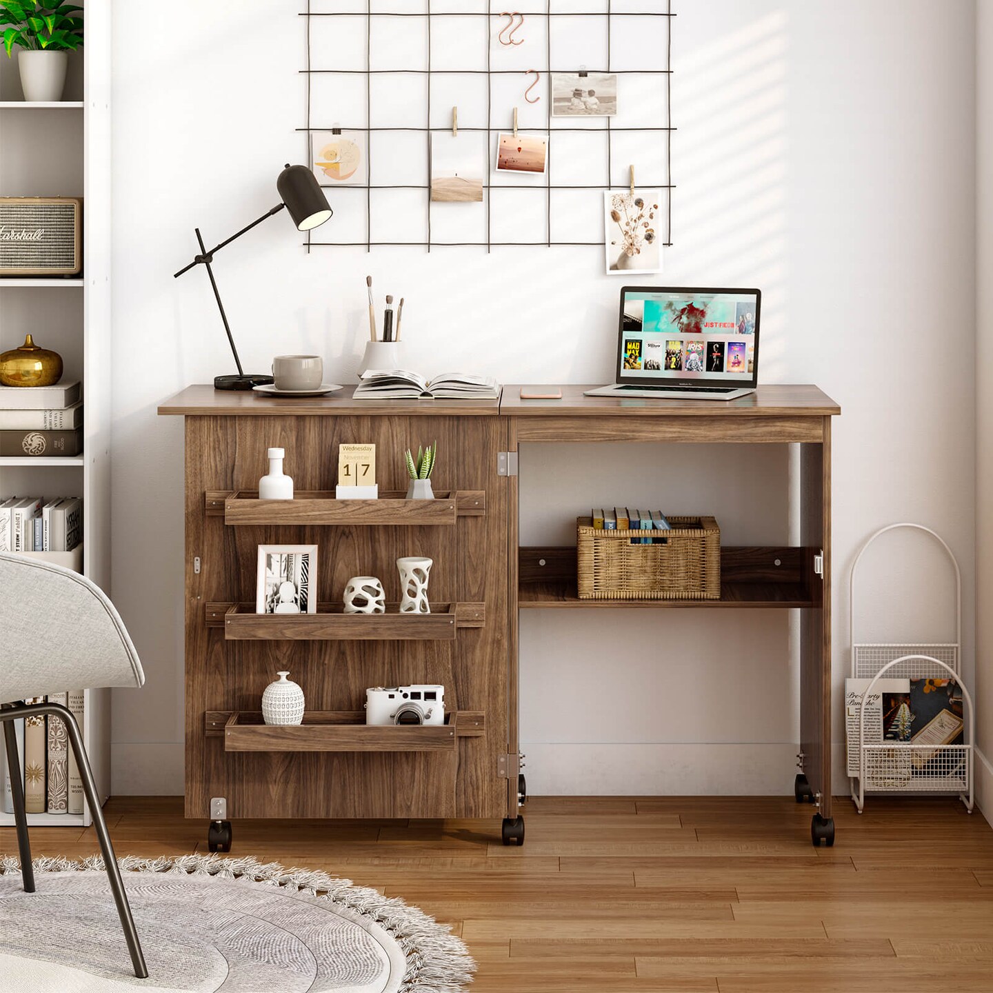 Folding Sewing Craft Table Shelf Storage Cabinet Home Furniture