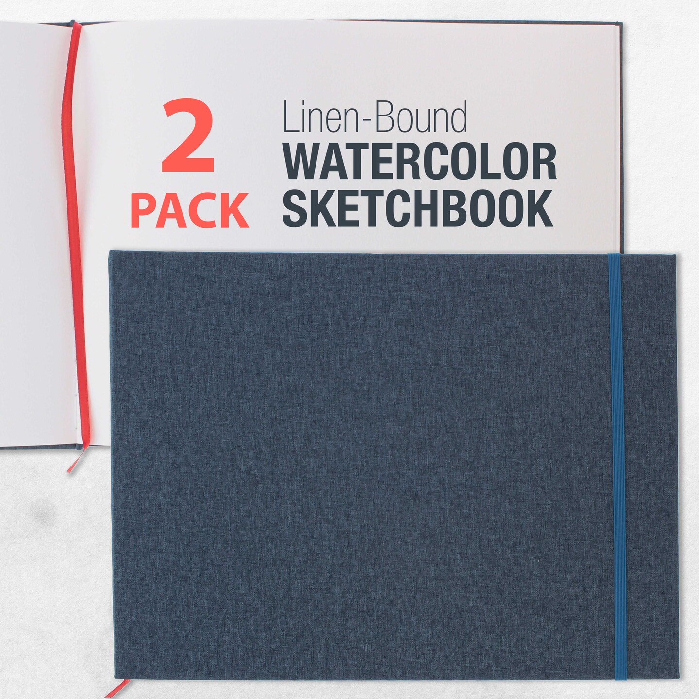 U.S. Art Supply 9&#x22; x 12&#x22; Watercolor Book, 2 Pack, 76 Sheets, 110 lb - Linen-Bound Hardcover Paper Pads, Acid-Free, Cold-Pressed Painting Sketchbook