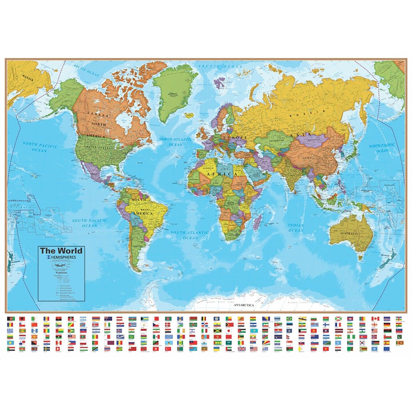 Blue Ocean Series World Laminated Wall Map, 38&#x22; x 51&#x22;