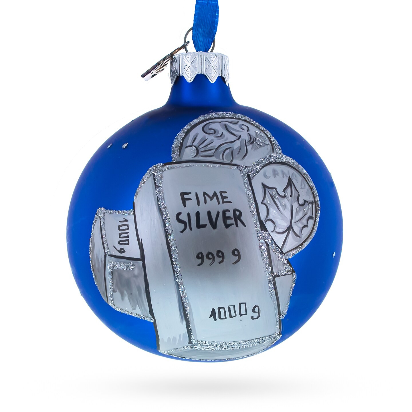 Silver Bars and Coins Glass Ball Christmas Ornament 3.25 Inches
