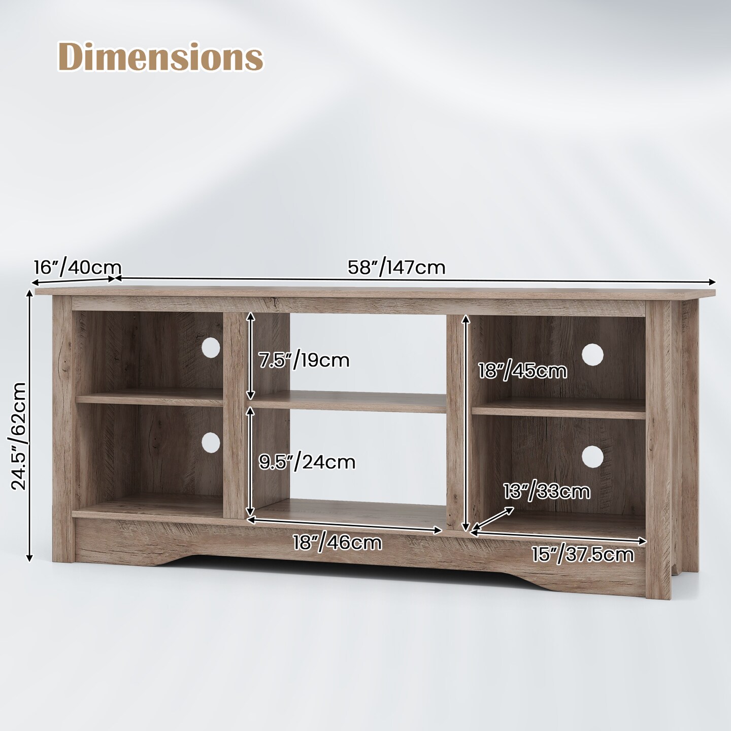 TV Stand for up to 65&#x22; Flat Screen TVs with Adjustable Shelves for 18&#x22; Electric Fireplace (Not Included) - 58&#x22; x 16&#x22; x 24.5&#x22;