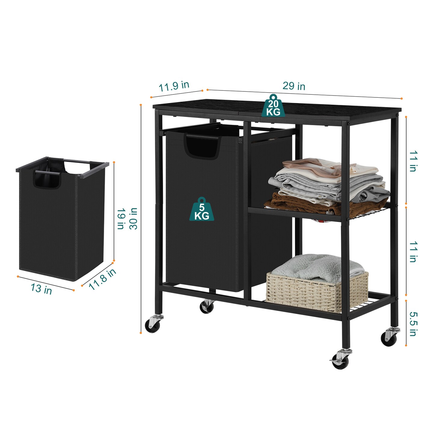 Laundry Baskets, Laundry Hamper, Laundry Sorter with Three Shelf