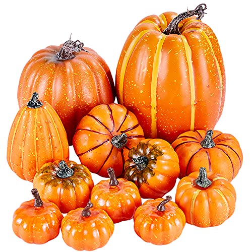 Michaels, Artmag Package of 12 Pcs Assorted Sizes Artificial Fake Orange Pumpkins Large Faux Harvest Pumpkins for Fall Thanksgiving Halloween Seasonal Holiday Decor Decoration – Category: Pumpkin Decor
