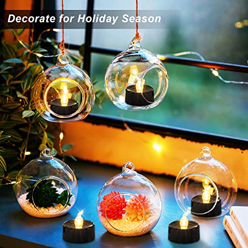 Black Candles, 24-Pack Tea Lights Battery Operated, Flameless Fake Candles Flickering, Halloween LED Candles Tea Lights for Fall Holiday Decor, Theme Party, 1.4&#x22; D X 1.3&#x27;&#x27;H- Warm White Light