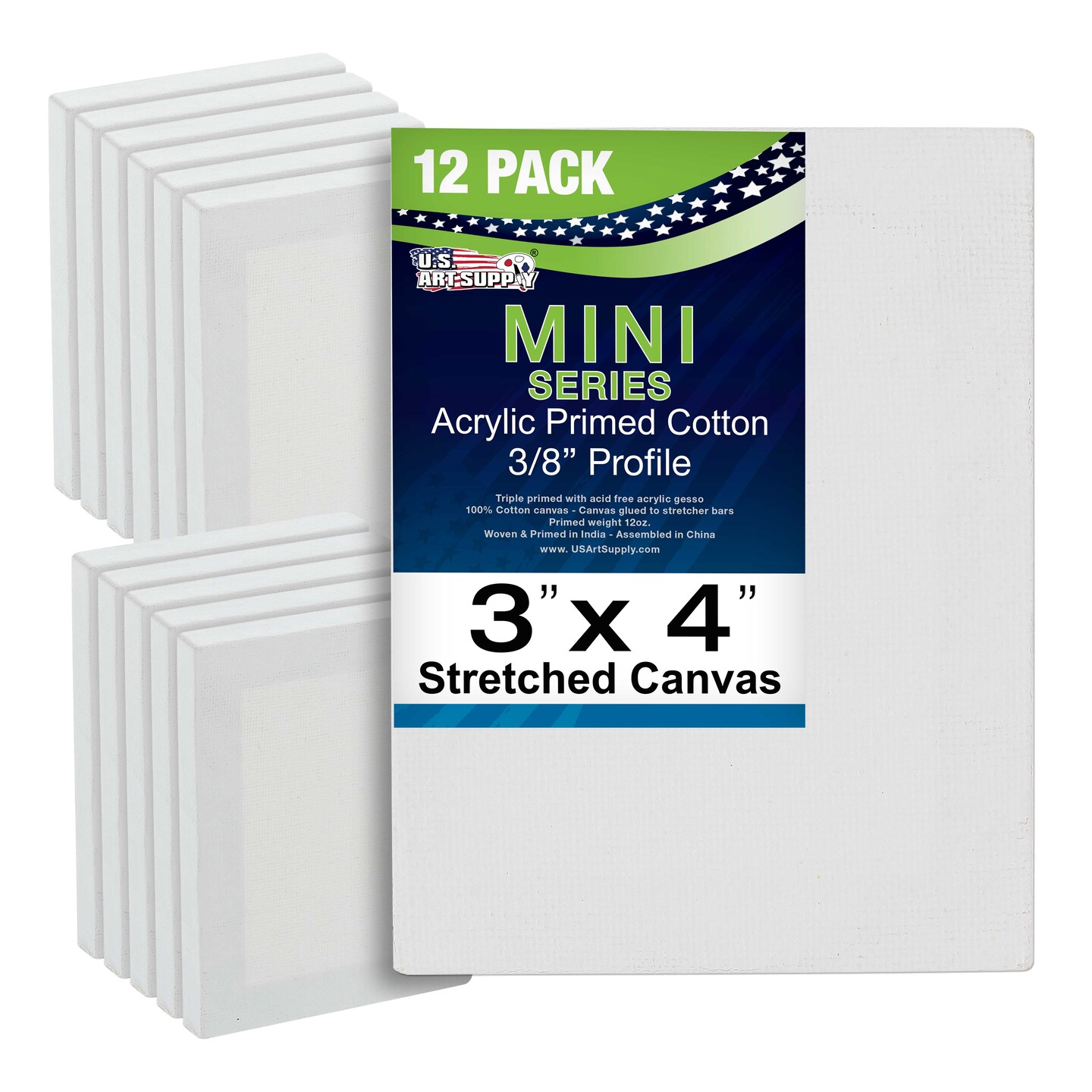 3&#x22; x 4&#x22; Mini Professional Primed Stretched Canvas 12 Pack