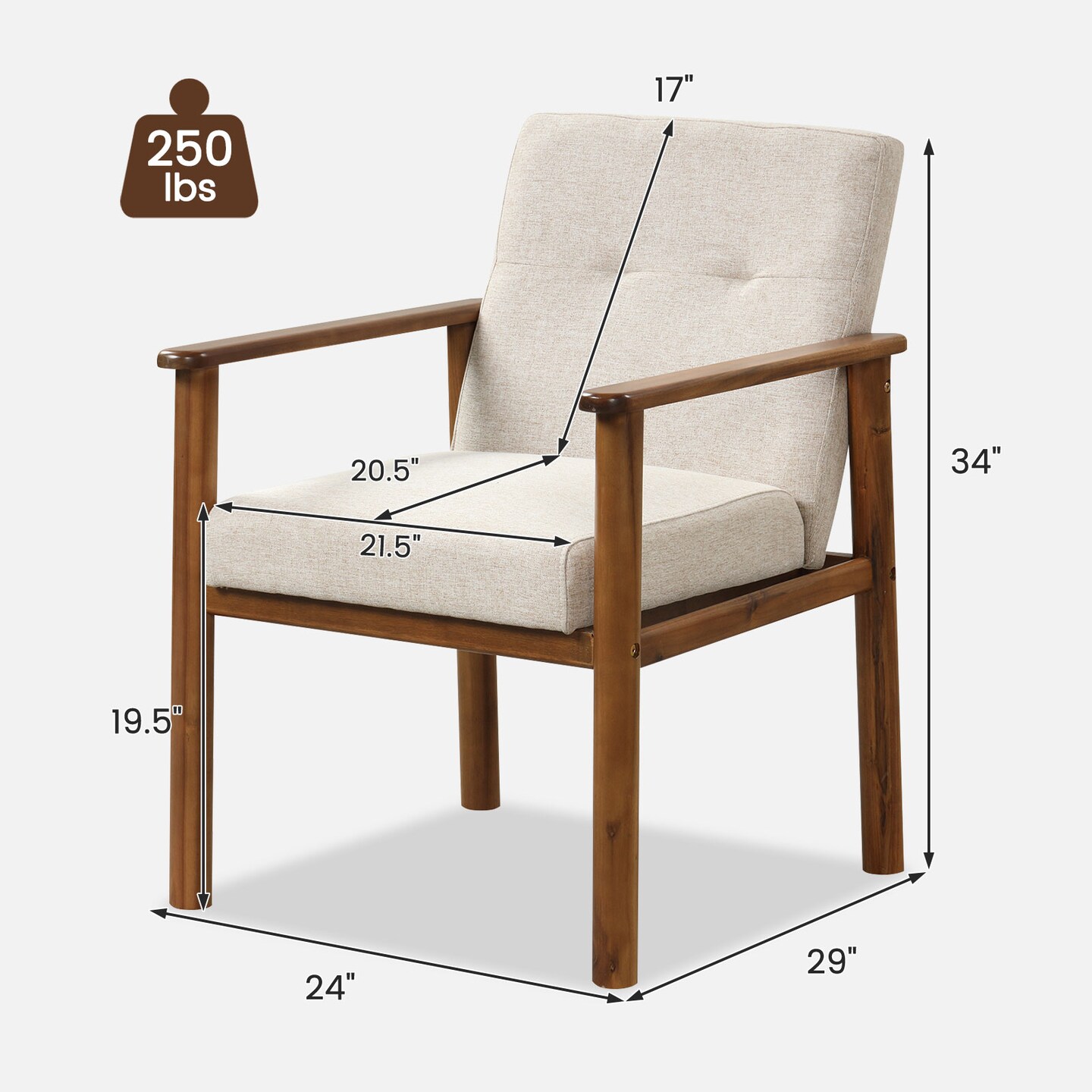 Modern Accent Linen Fabric Armchair With Solid Wood Legs And Soft Cushioned Seat