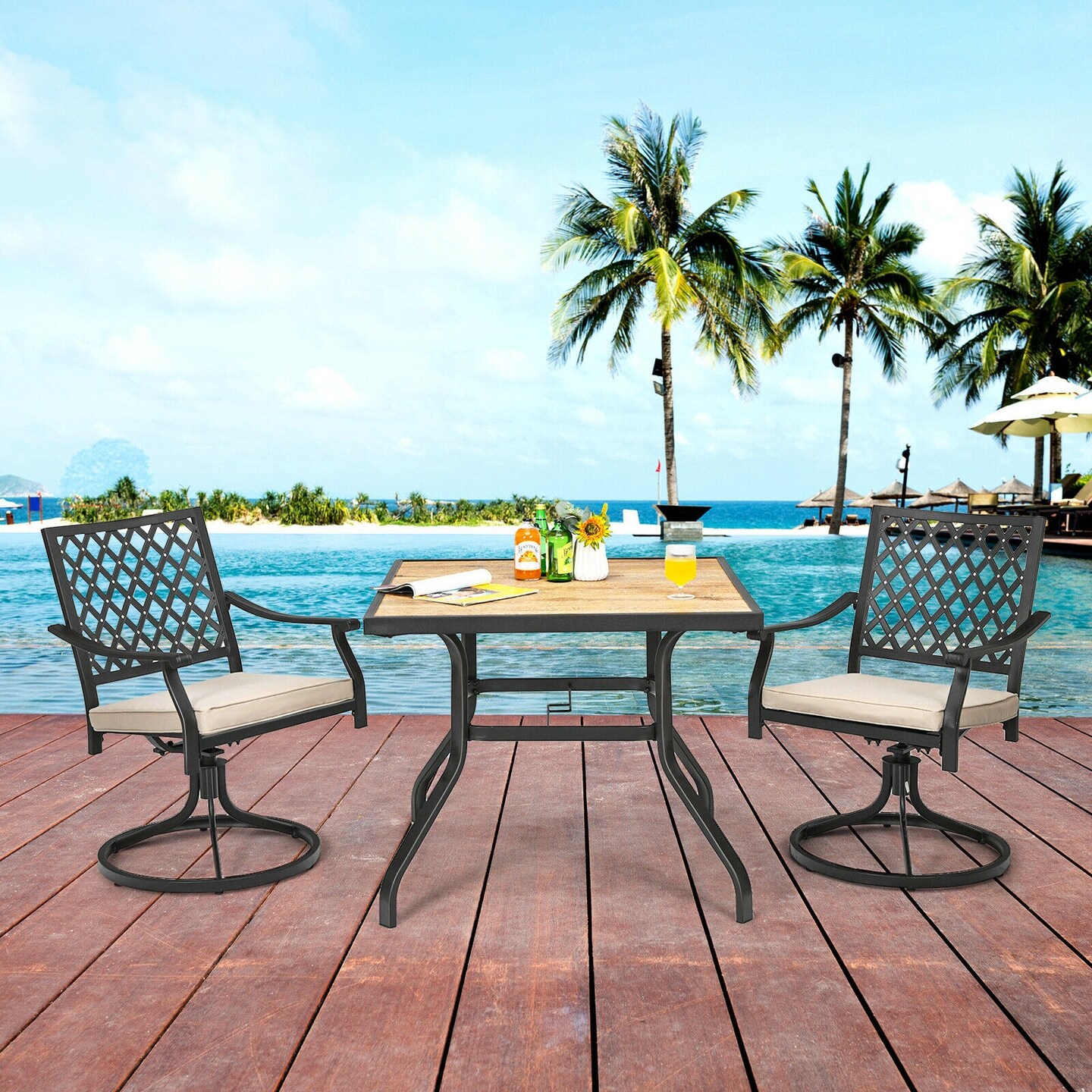 Patio Metal Square Dining Table For Garden And Poolside