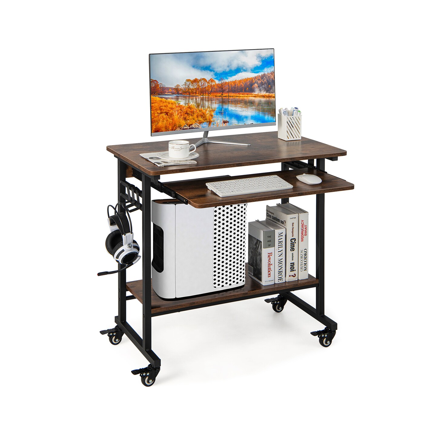 Home Office Computer Desk Cart With Pull-out Keyboard Tray