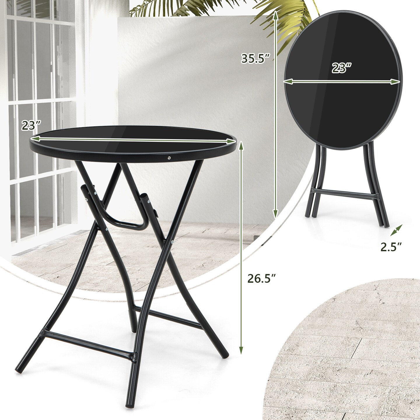 23 Inch Round Bistro Table With Tempered Glass Tabletop