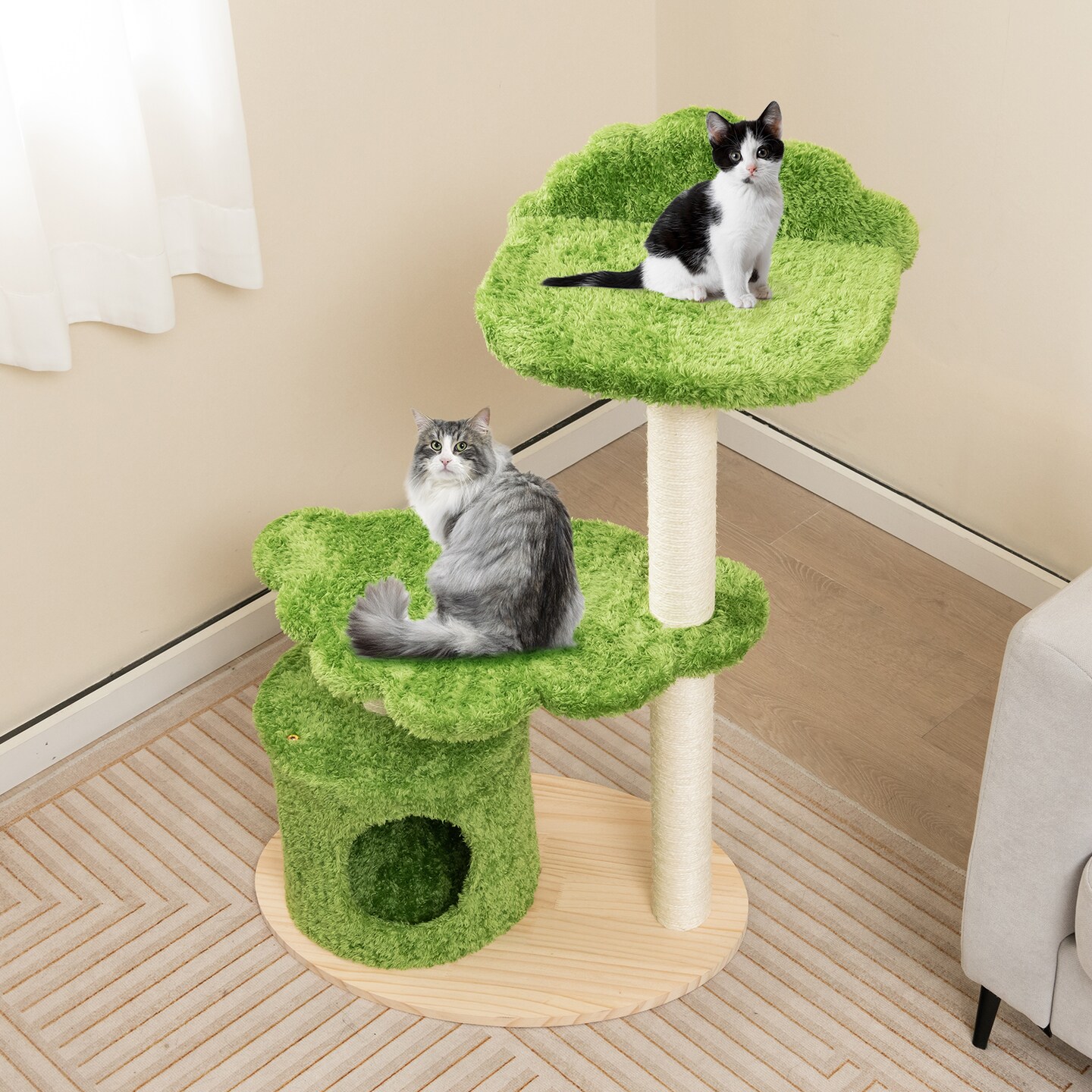 thumbnail image 2 of COSTWAY Cat Climbing Tree, 2 Condos Scratching Sisal Posts Cat Tower 2 of 13