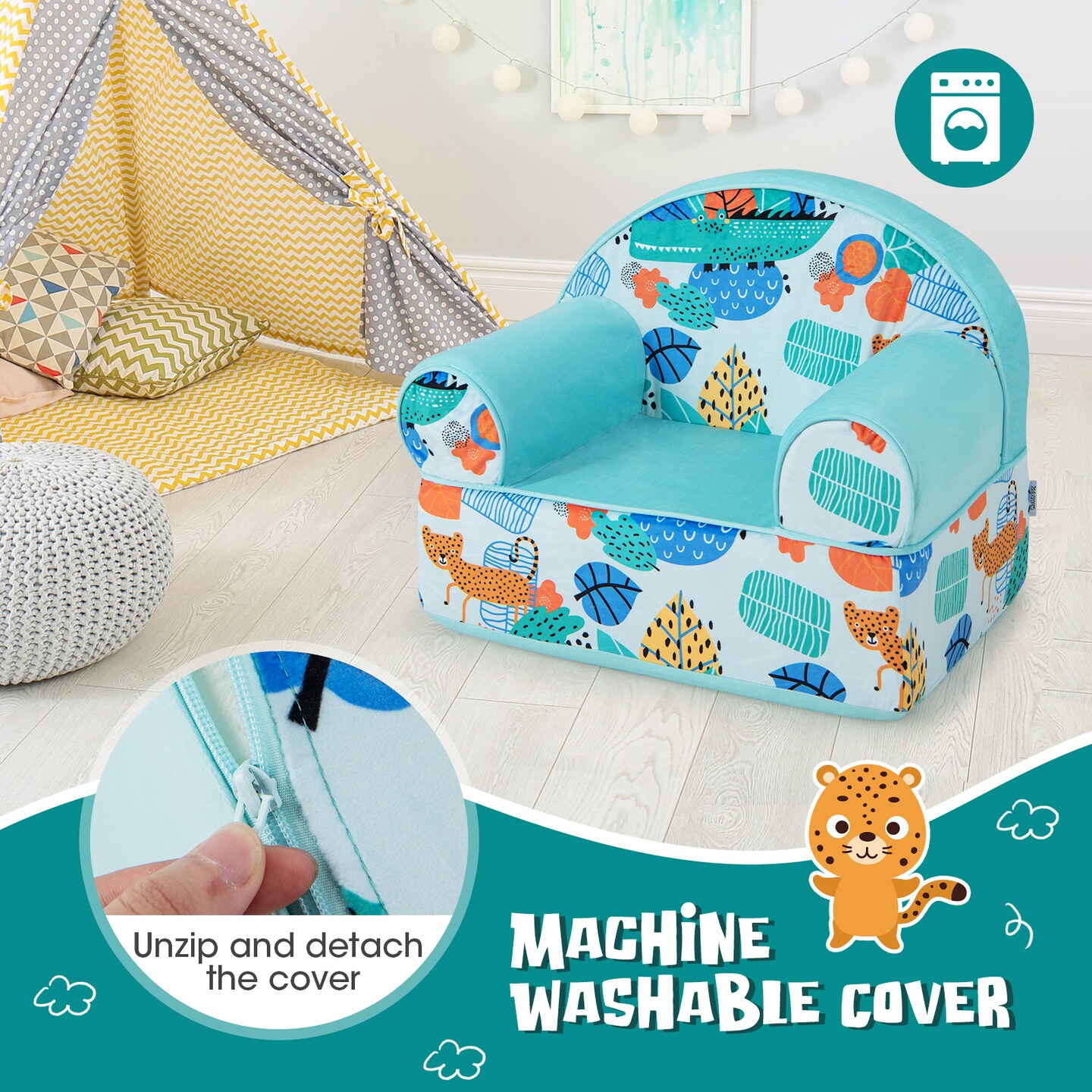 Kids Armchair With Plush Velvet Cover And Soft Sponge Filling-Blue