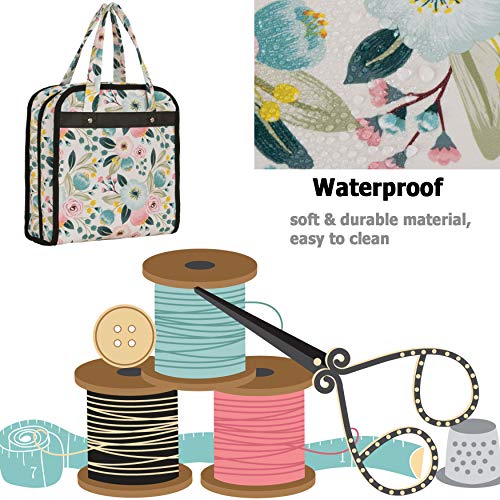 Sewing Accessories Storage Bag, Knitting, Craft Tools and Accessories Organizer, Roomy Carrying Bag for Sewing Tools and Accessories (Flower with Beige Background)
