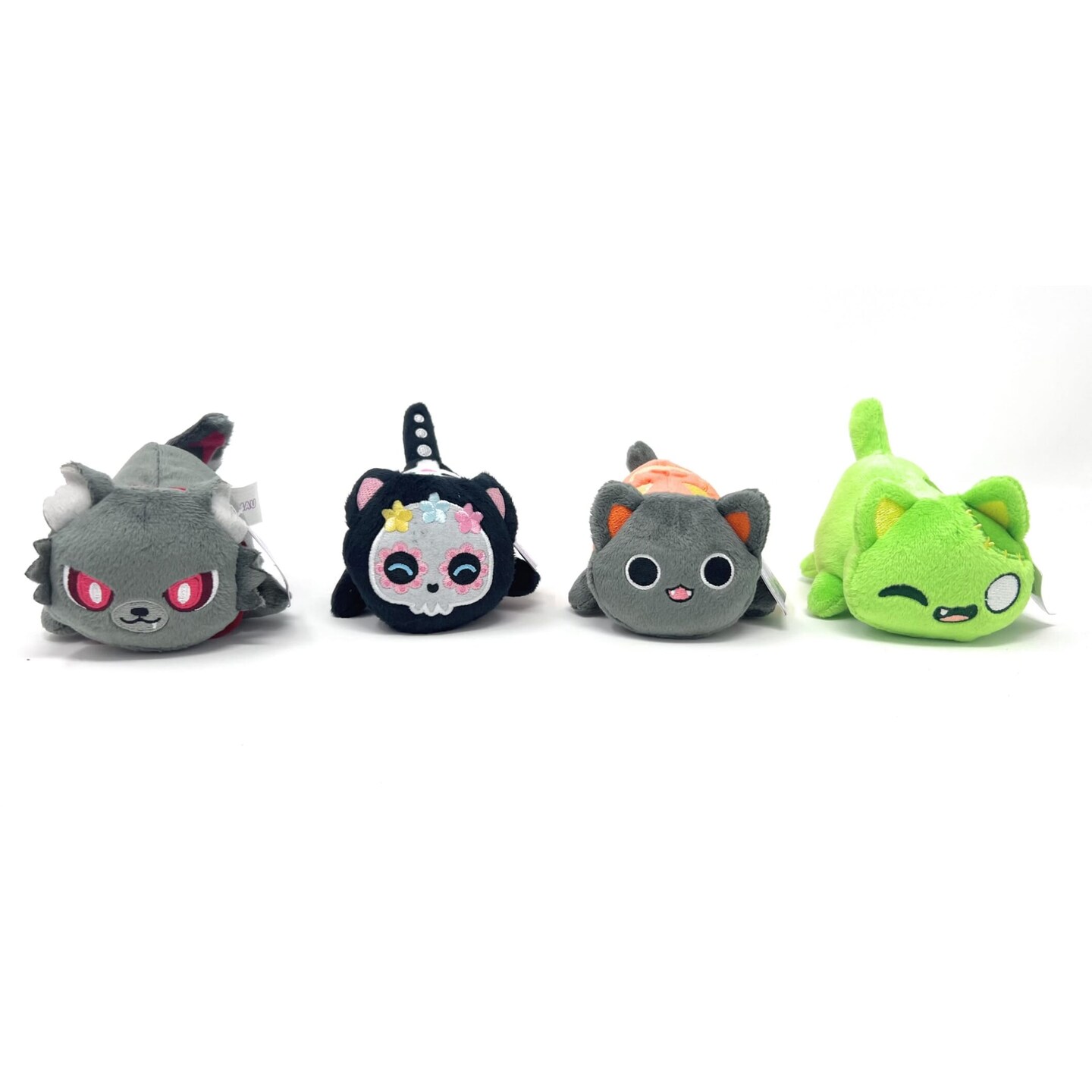 Aphmau MeeMeows YouTube Gaming Channel 4&#x201D; Exclusive Halloween Plush Set of 4 Includes: Pumpkin Kitty , Zombie Kitty , Werewolf Kitty &#x26; Day of The Dead - Sugar Skull Kitty