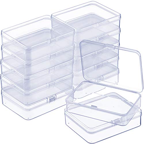 12 Pack Clear Plastic Beads Storage Containers Box with Hinged Lid for Beads and More (4.45 x 3.3 x 1.18 Inch)