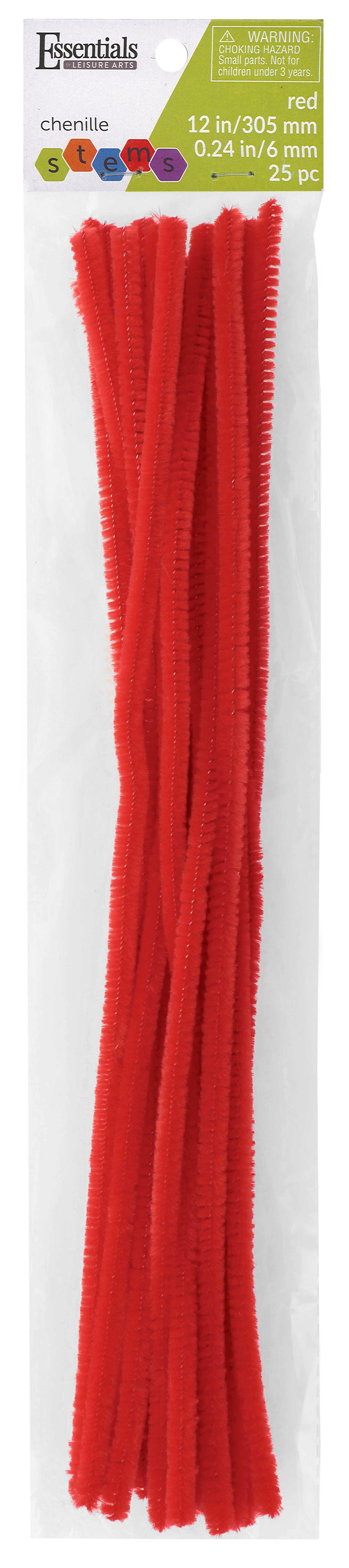 Essentials By Leisure Arts Arts Chenille Stem 12&#x22; 6mm Red 25pc