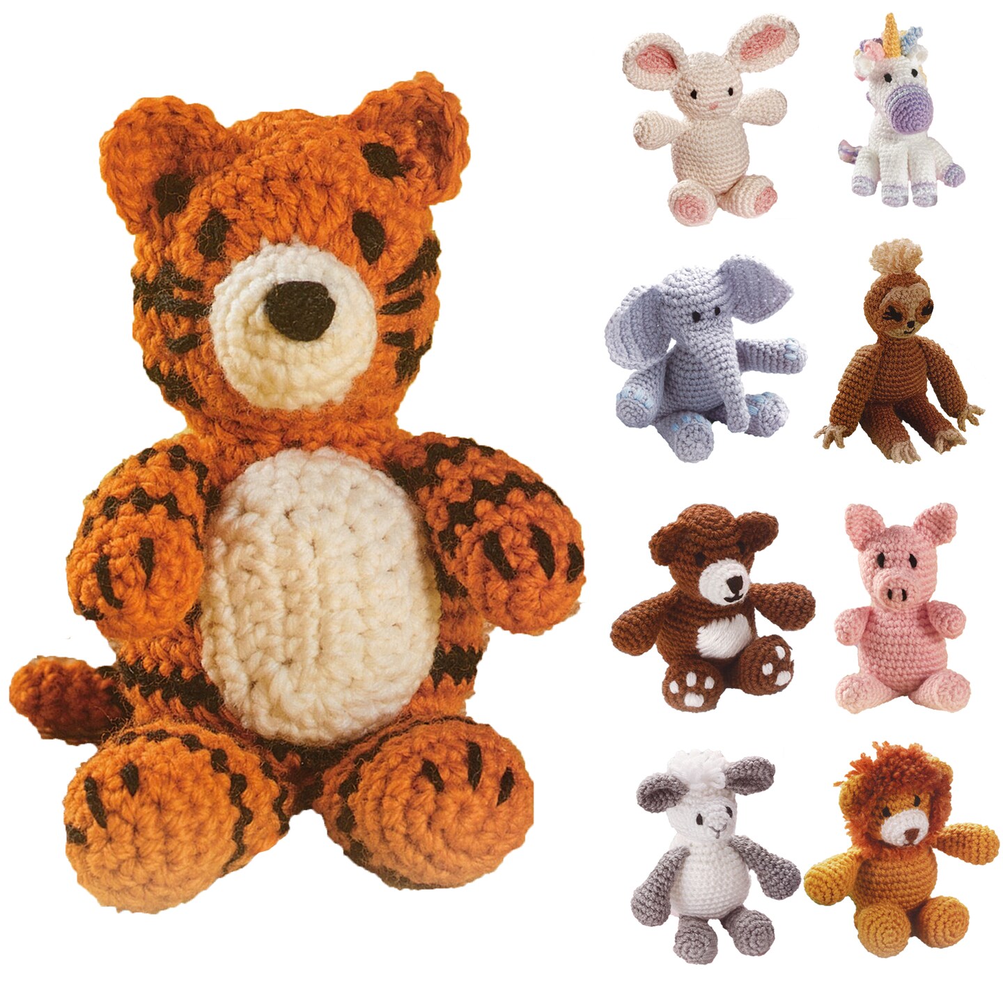 Leisure Arts Little Crochet Friend Animals Crochet Kit, Tiger, 8", Complete Kit, Learn To Animal Starter Kit For All Ages, Includes Instructions, Diy Amigurumi Kits