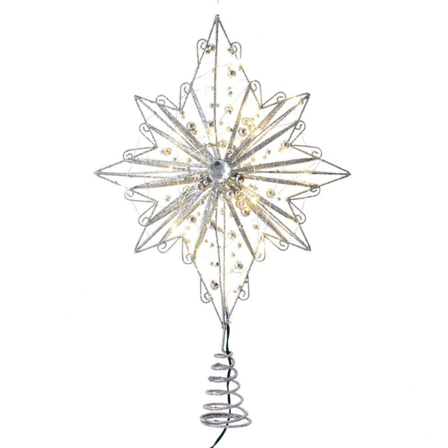 Kurt Adler LED Lighted Star Tree Topper 15.5" Silver Warm White