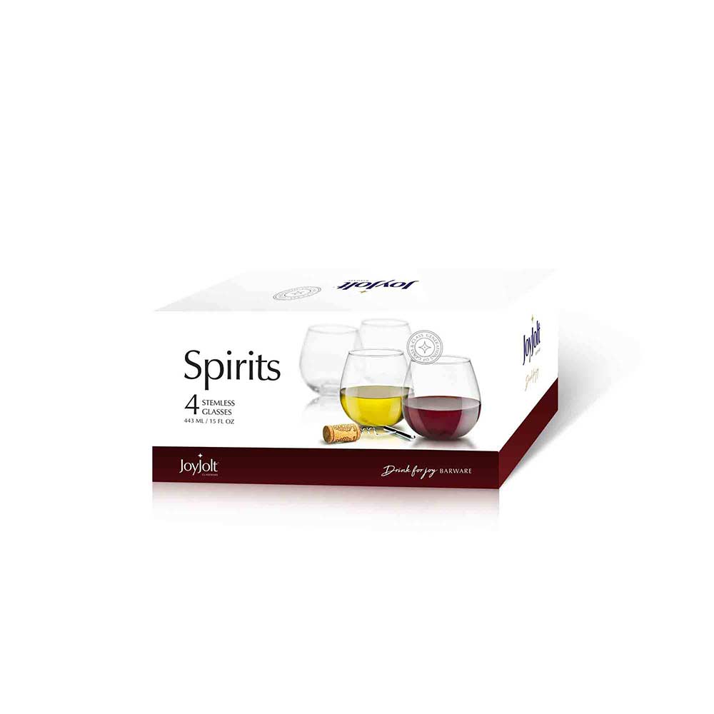 JoyJolt Spirits Stemless Crystal Wine Glasses 15 oz - Set of 4