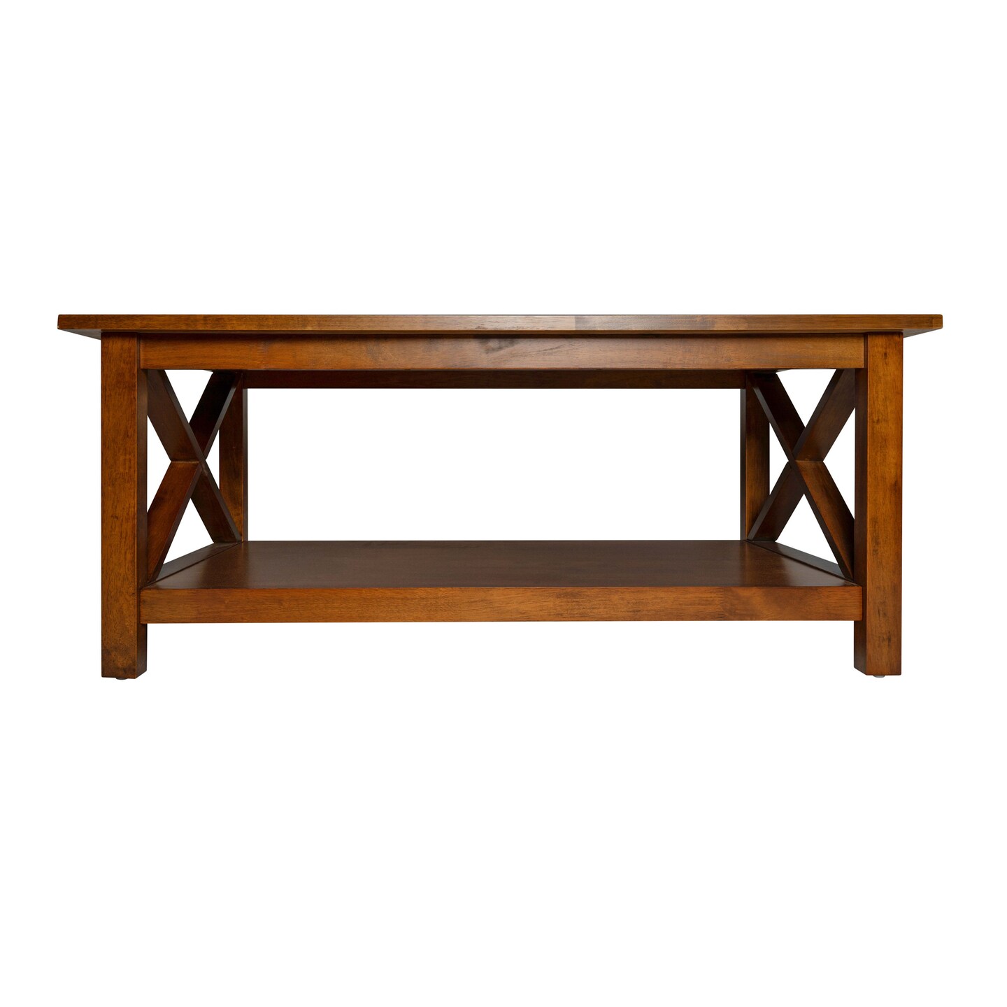 Merrick Lane Matty Rustic Coffee Table with Lower Shelf, Farmhouse Style Solid Wood Accent Table