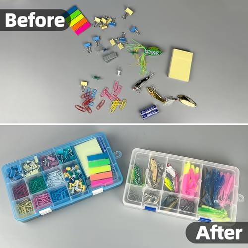 DUOFIRE Plastic Organizer Container Storage Box Adjustable Divider Removable Grid Compartment for Jewelry Beads Earring Tool Fishing Hook Small Accessories(18 grids, White X 2)