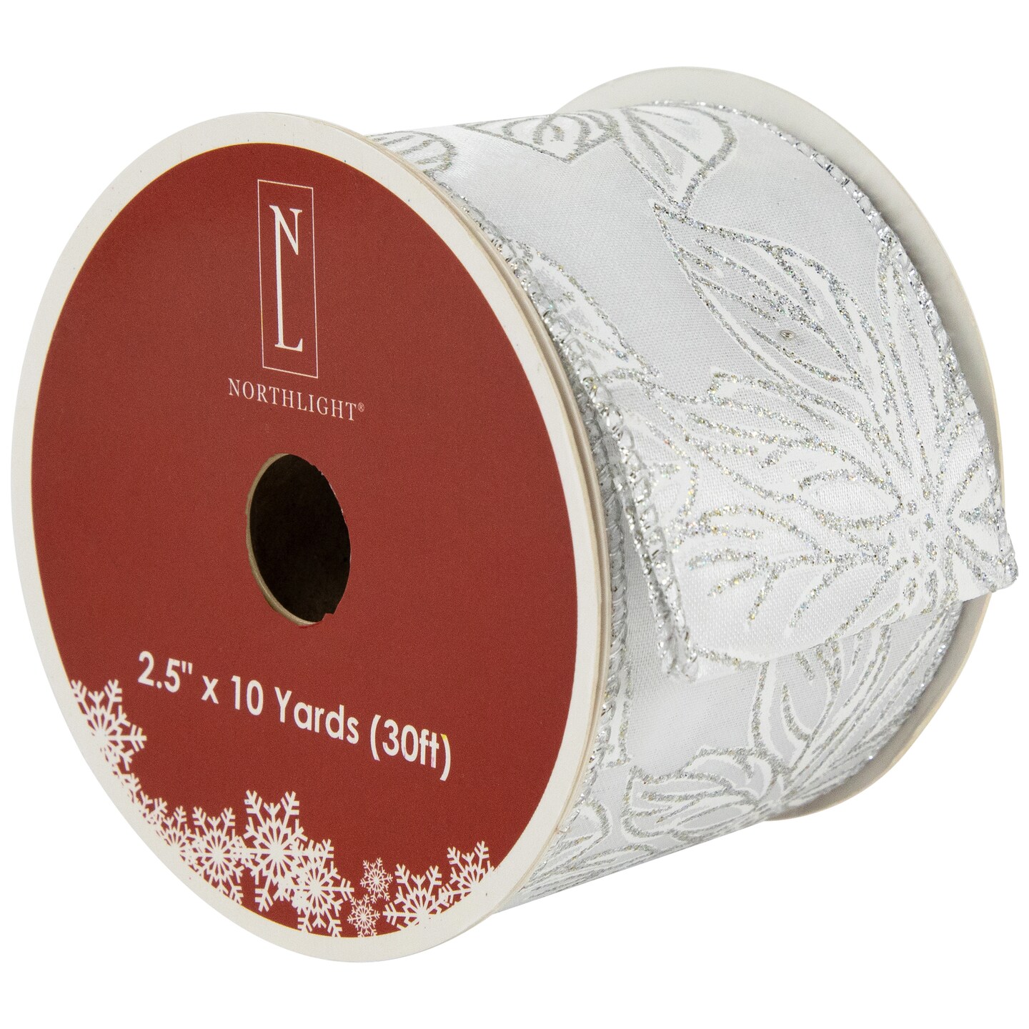 Northlight Shimmering Silver Floral Wired Craft Christmas Ribbon 2.5" x 10 Yards
