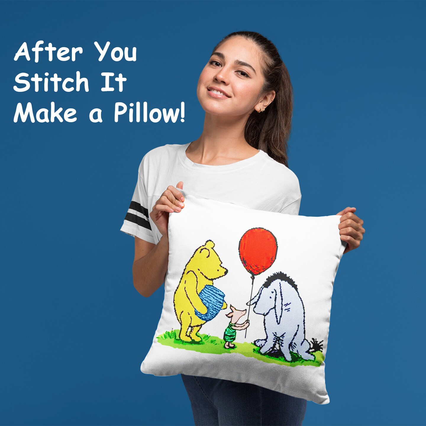 Pooh Bear Piglet Eyore Red Balloon Counted Cross Stitch Pattern